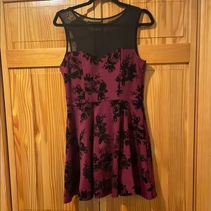 Deep Red and Black Sleeveless Fit and Flare Mini Dress